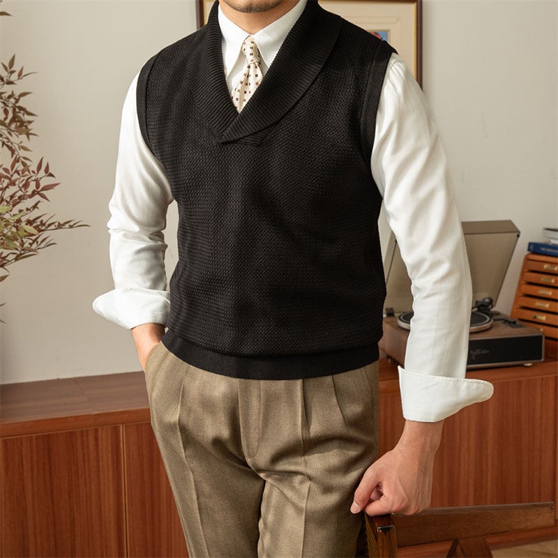 Men's Shawl Collar Knit Sweater Vest