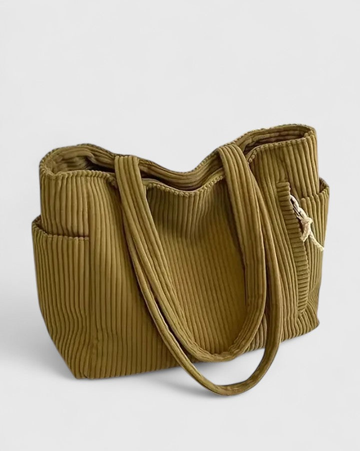 Charlotte - Žebrovaná tote bag z luxusního materiálu s detaily na šňůrku