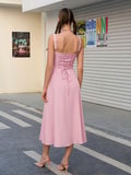 Damen-Midikleid mit gerafftem Brustbereich, Seitenschlitz und Spaghettiträgern