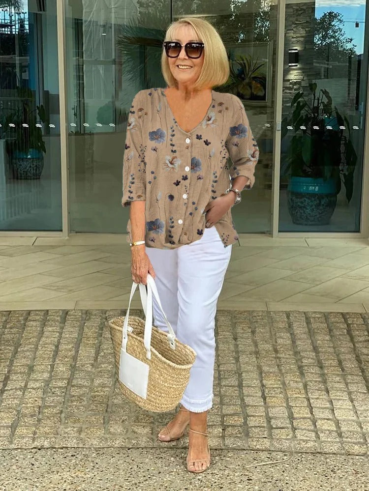 Caroline - Tunika-top med print og knapper
