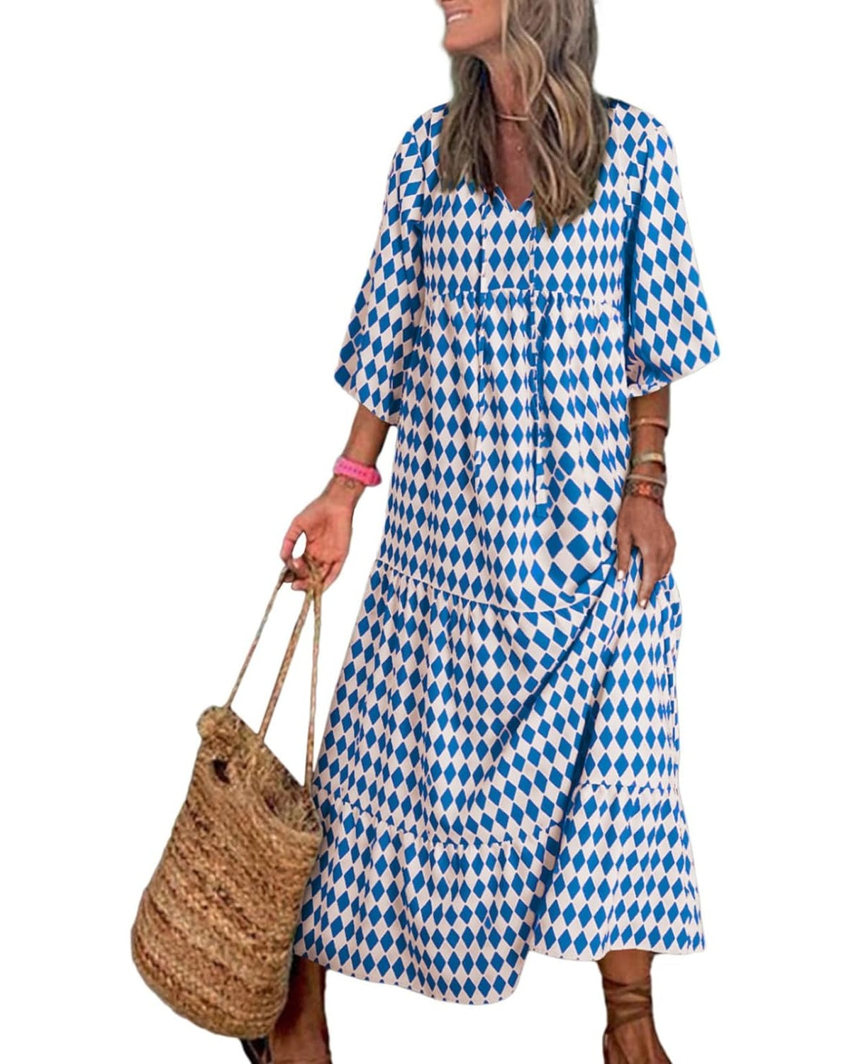 Women's Floral Boho Maxi Dress with Puff Sleeves