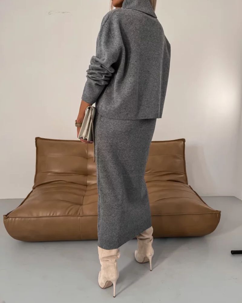 Darla - Elegant striksæt, matchende strikkjole og top