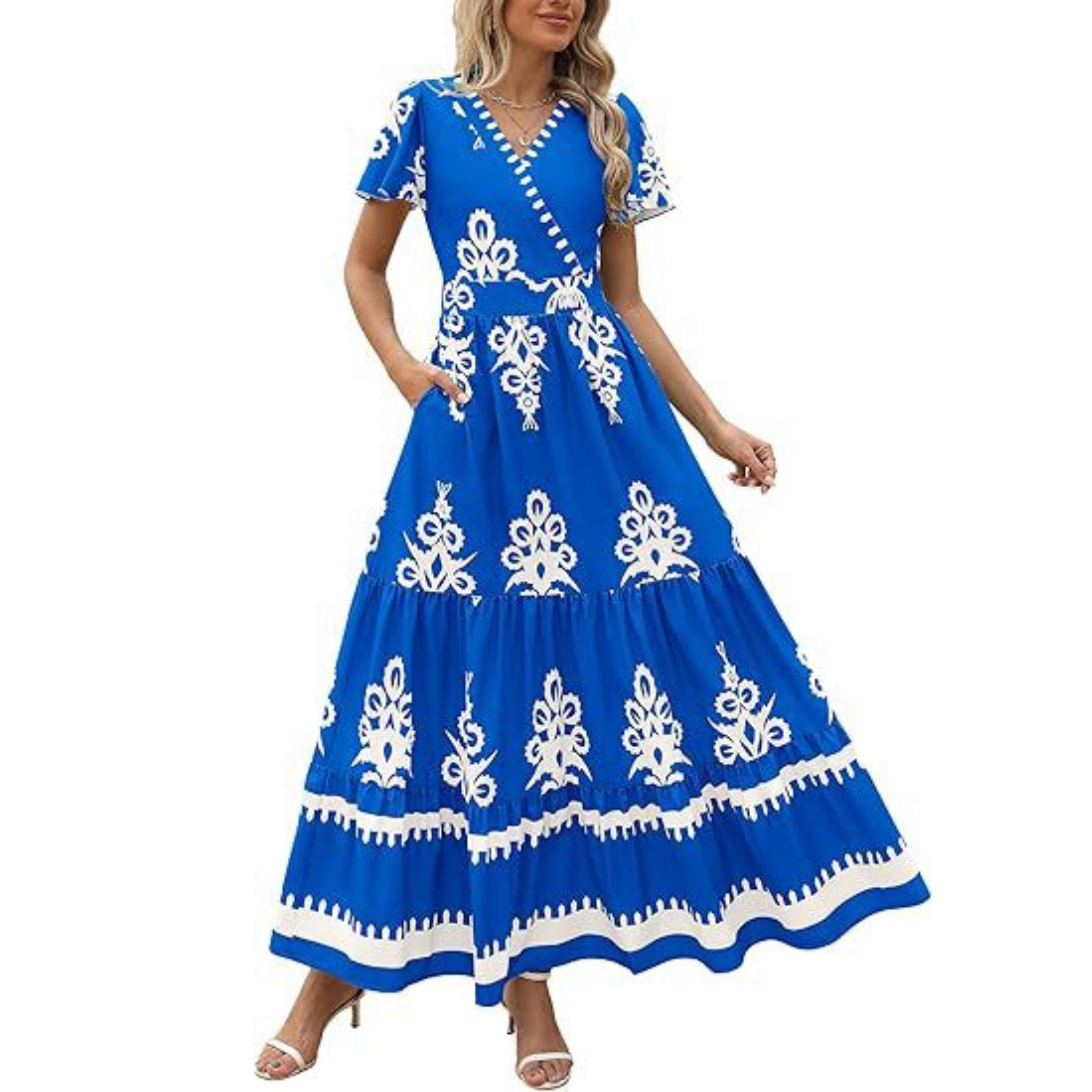 Hellenore - Dámské ležérně elegantní maxi šaty s květinovým vzorem