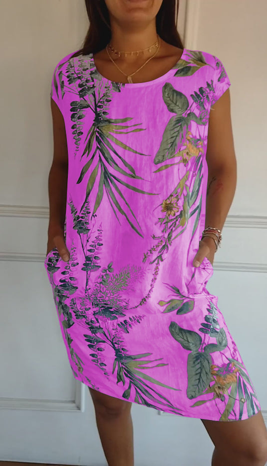 Women's Floral Print Round Neck Casual Summer Dress