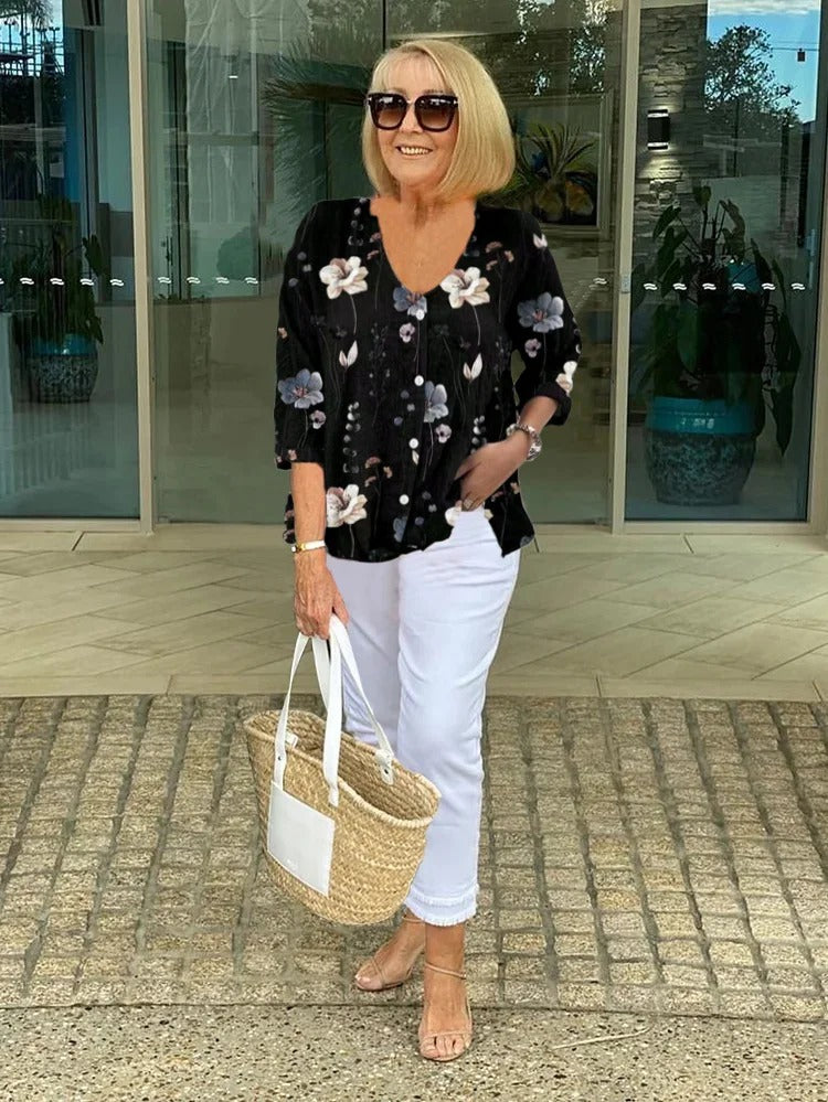 Caroline - Tunika-top med print og knapper