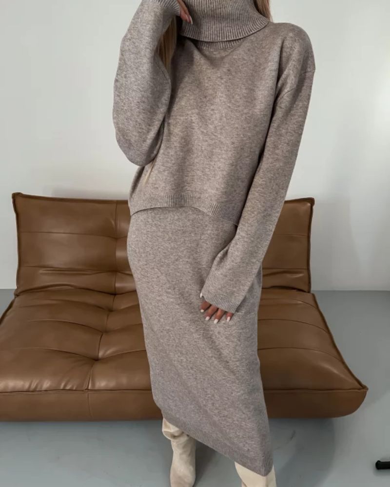 Darla - Elegant striksæt, matchende strikkjole og top