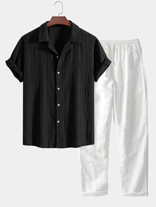 Men's Textured Short Sleeve Shirt & Casual Pants Set