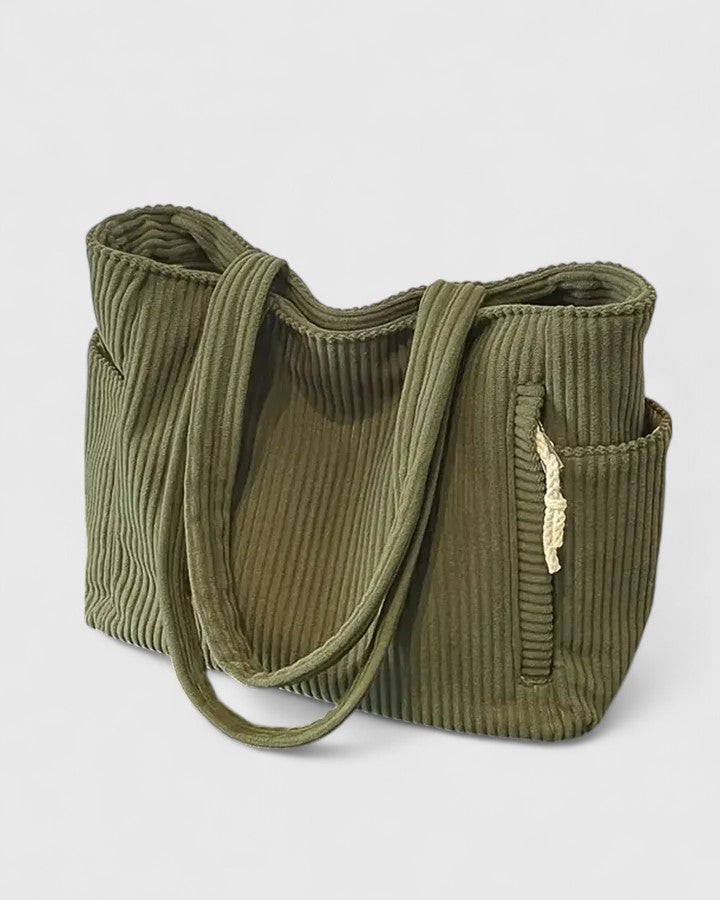 Charlotte - Žebrovaná tote bag z luxusního materiálu s detaily na šňůrku