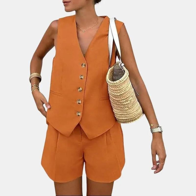 PrettyGarden ermeløst 2-delt damesett med vest og shorts