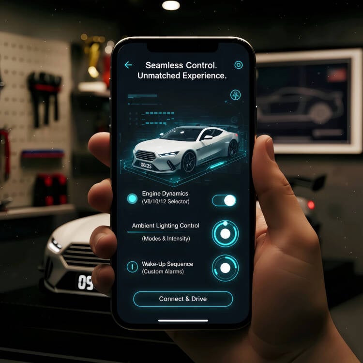 Hypercar-Style LED Alarm Clock with Engine Sound Effects