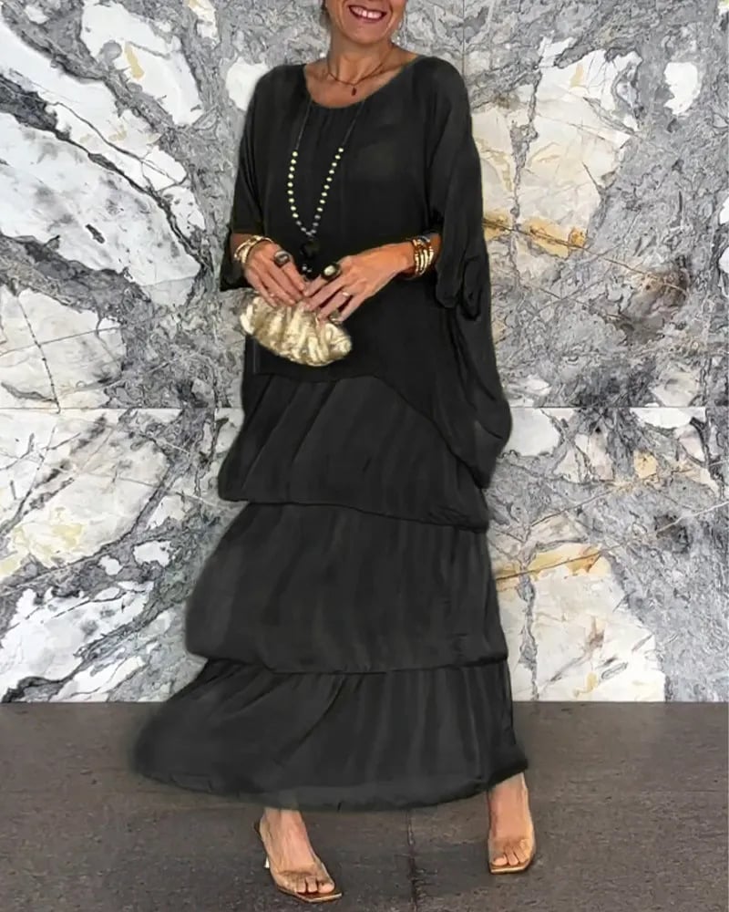 Women's Tiered Maxi Dress with Relaxed Fit and Flowing Design