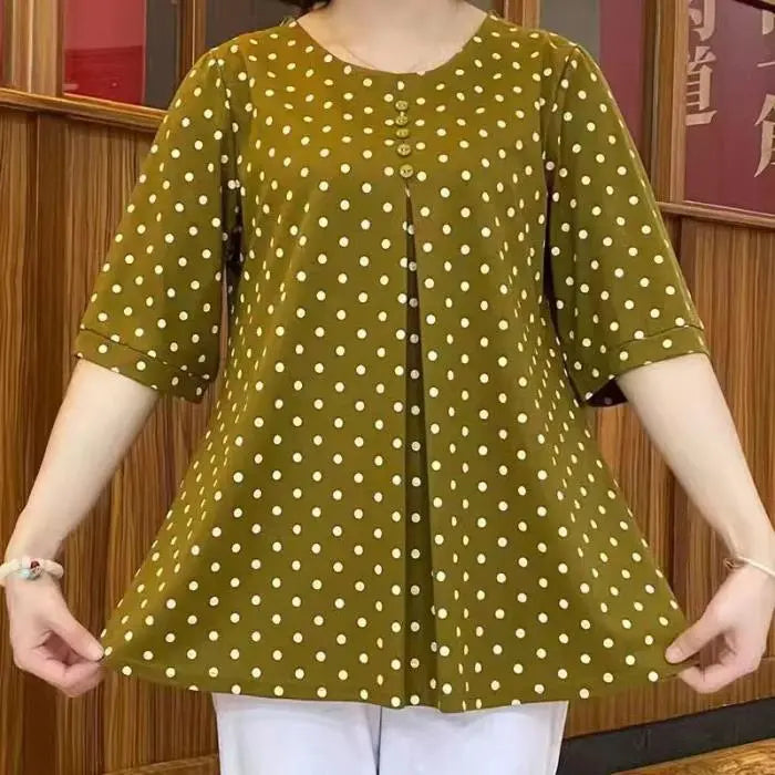 Women's Polka Dot Tunic Top with Short Sleeves