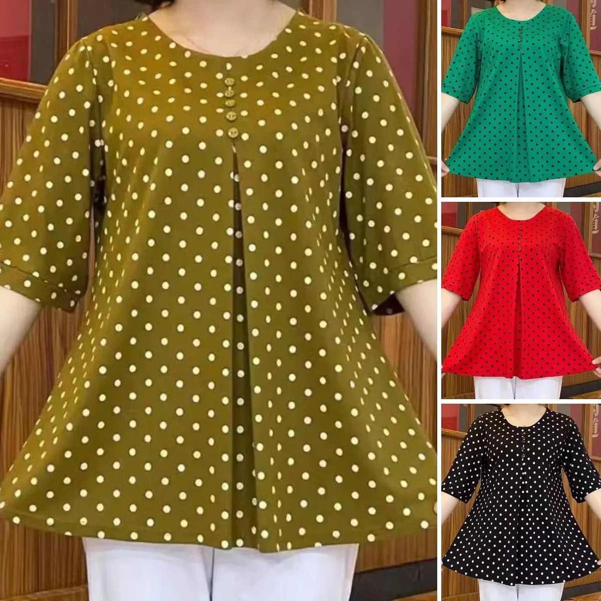 Women's Polka Dot Tunic Top with Short Sleeves