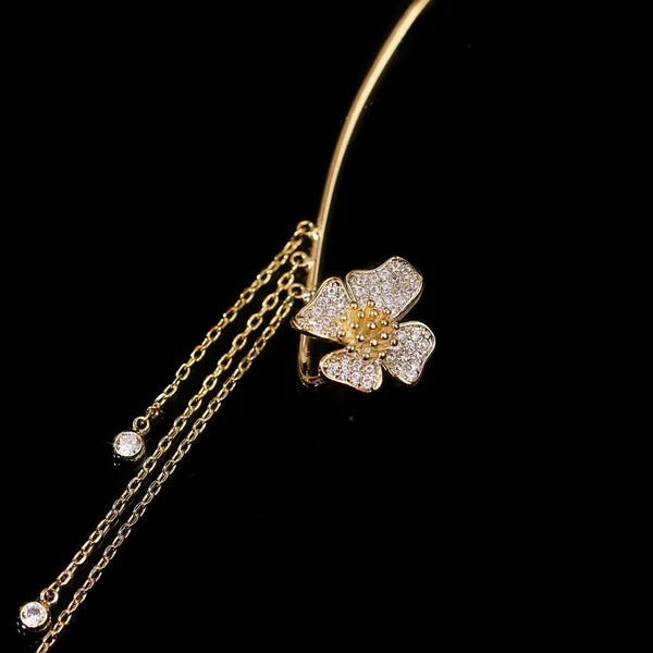 GlowLuxe — Floral Ear Cuff Earrings with Crystal Accents and Tassel Design