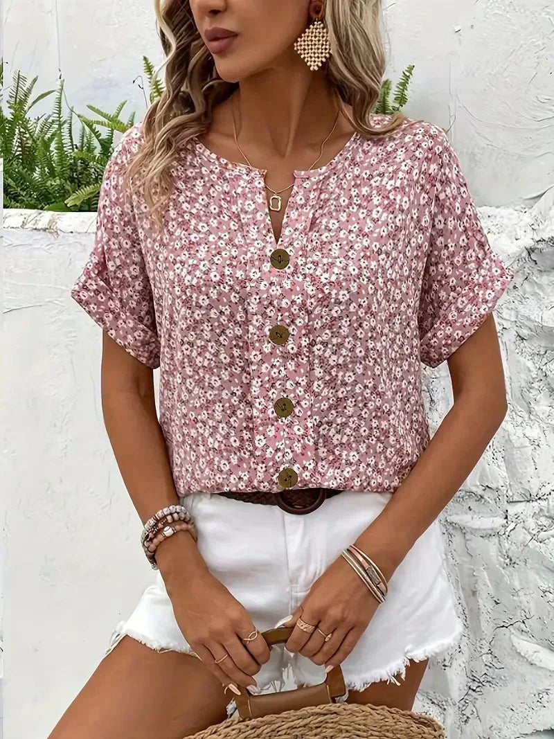 Zariah - Notch Blouse in Wildflower Print