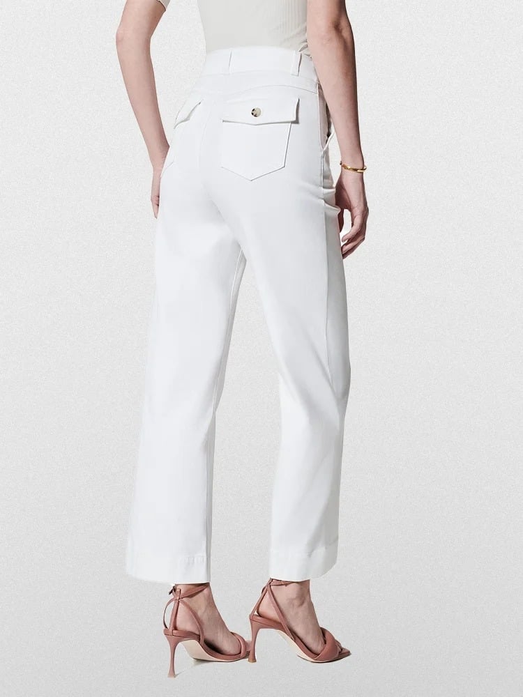 Women's Cropped Wide Leg Twill Pants with Pull-On Waist