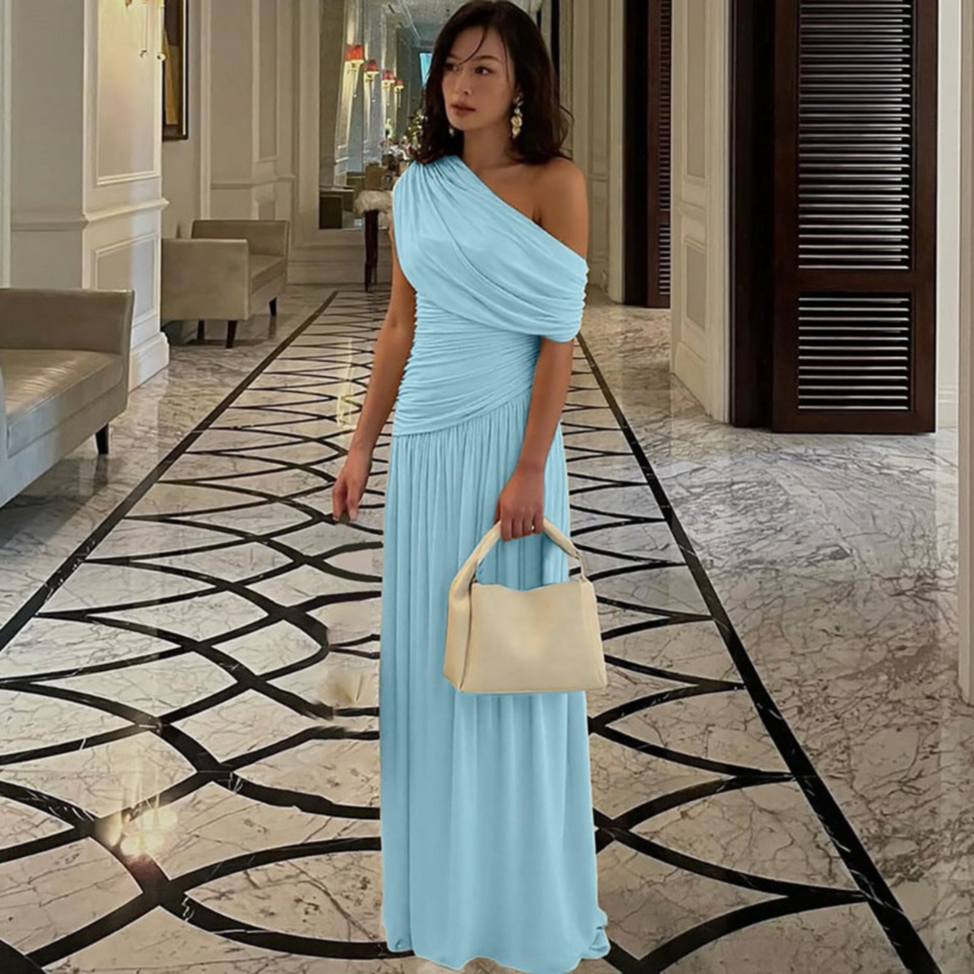 Talia - Elegantní večerní maxi šaty na jedno rameno