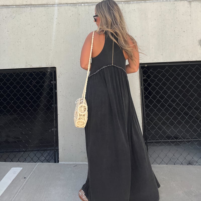 Women's Sleeveless Maxi Dress with Side Slit and Racerback