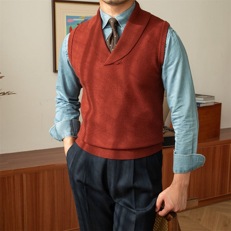 Men's Shawl Collar Knit Sweater Vest