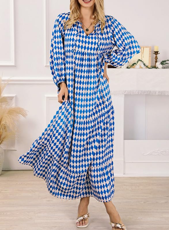 Women's Floral Boho Maxi Dress with Puff Sleeves