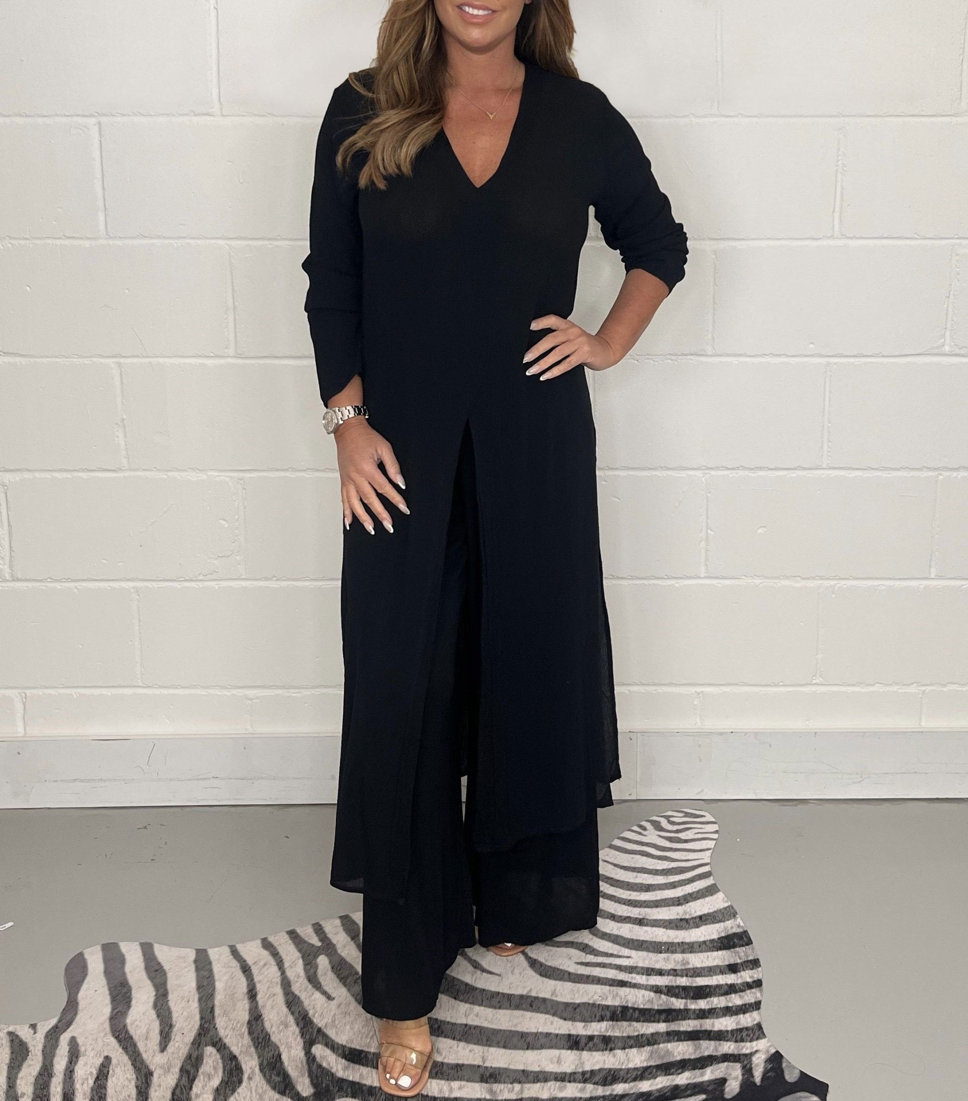 Women's Relaxed Fit Two-Piece Lounge Set with Wide Leg Pants