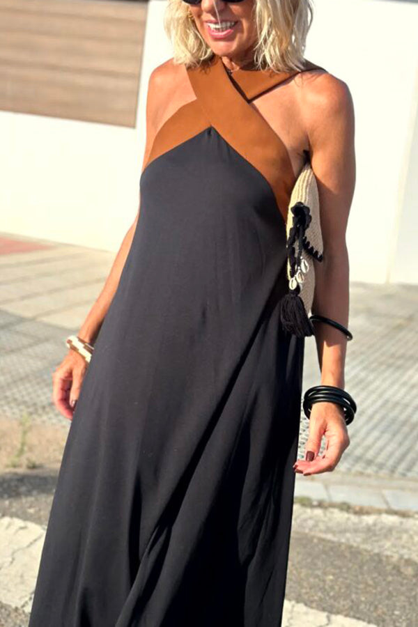 Women's Cross Back Sleeveless Maxi Dress with Halter Neck