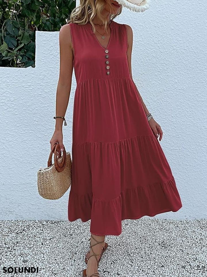 Heidi - Button Front Ruffle Dress