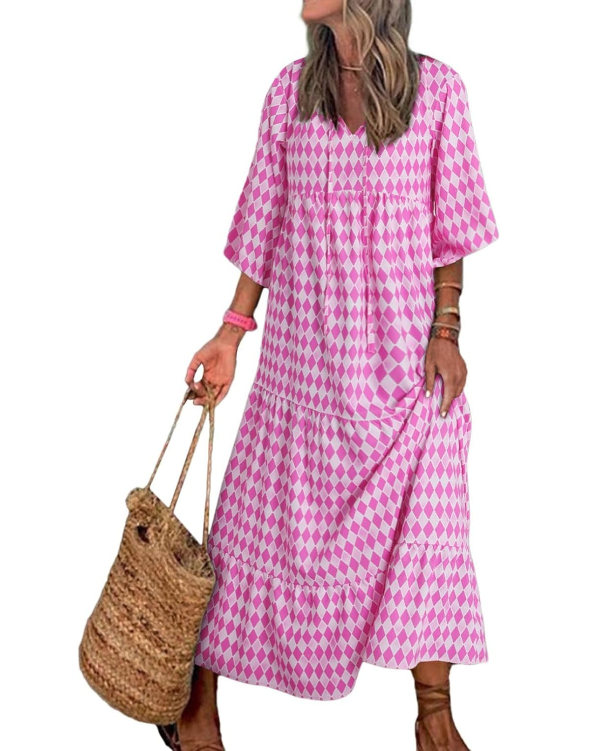 Women's Floral Boho Maxi Dress with Puff Sleeves