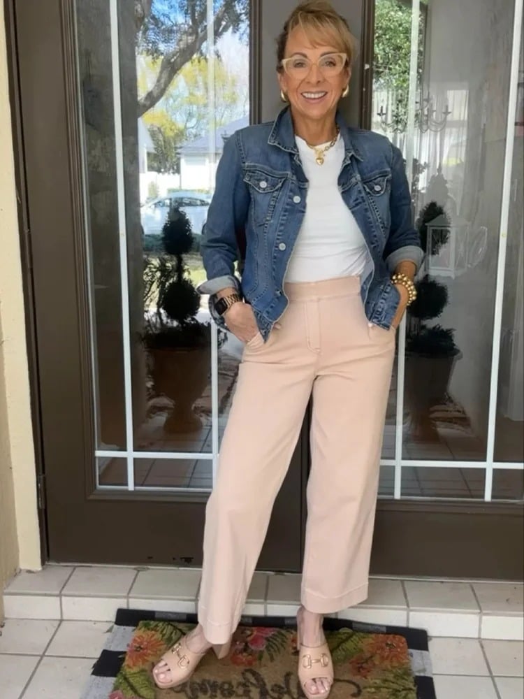 Women's Cropped Wide Leg Twill Pants with Pull-On Waist