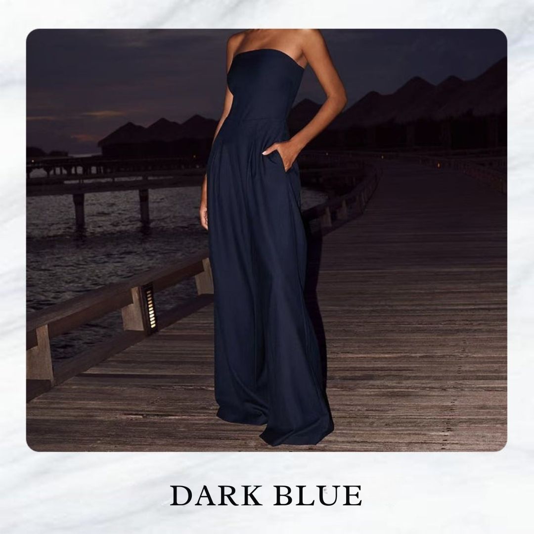 Trägerloser Damen-Jumpsuit mit weitem Bein und Taschen