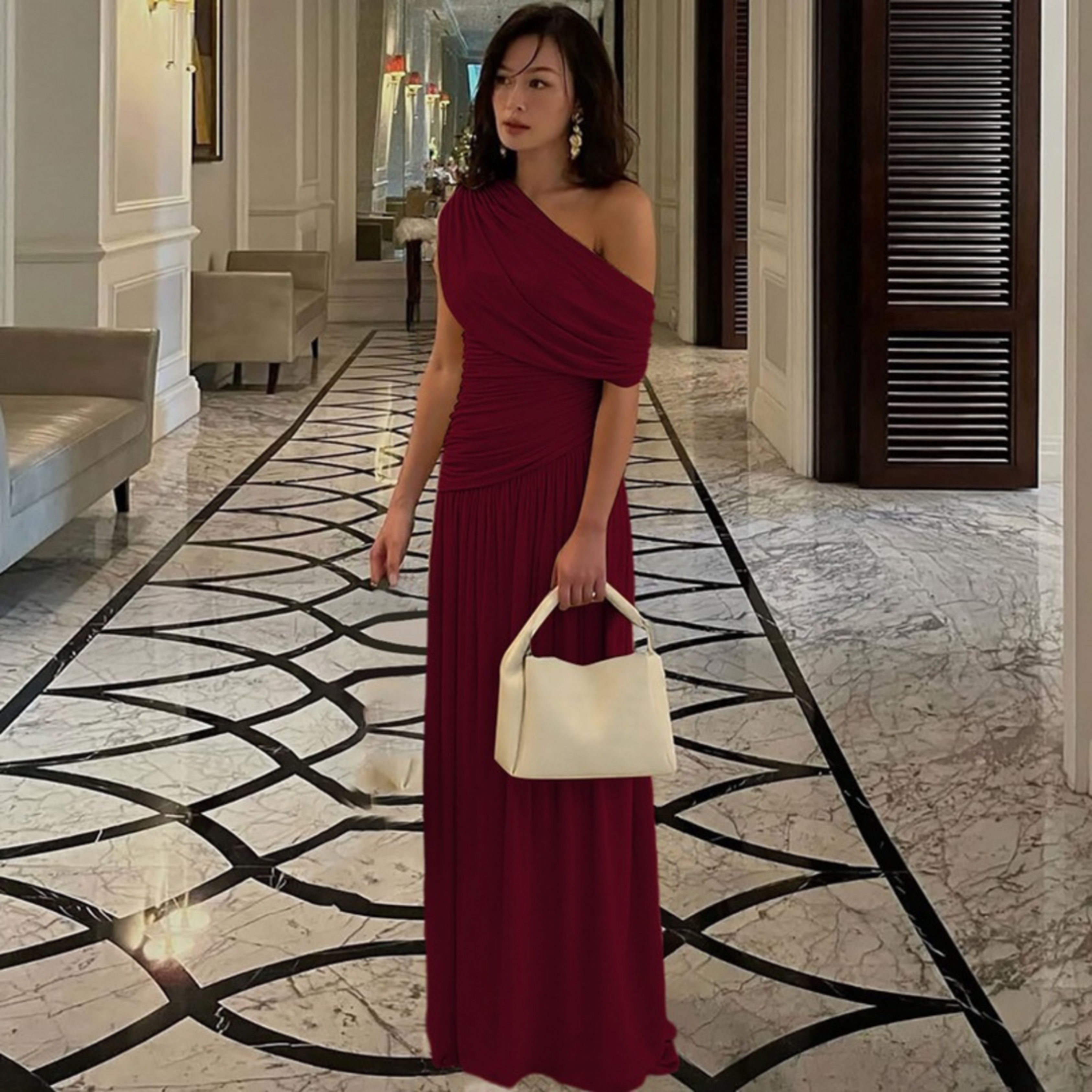 Talia - Elegantní večerní maxi šaty na jedno rameno