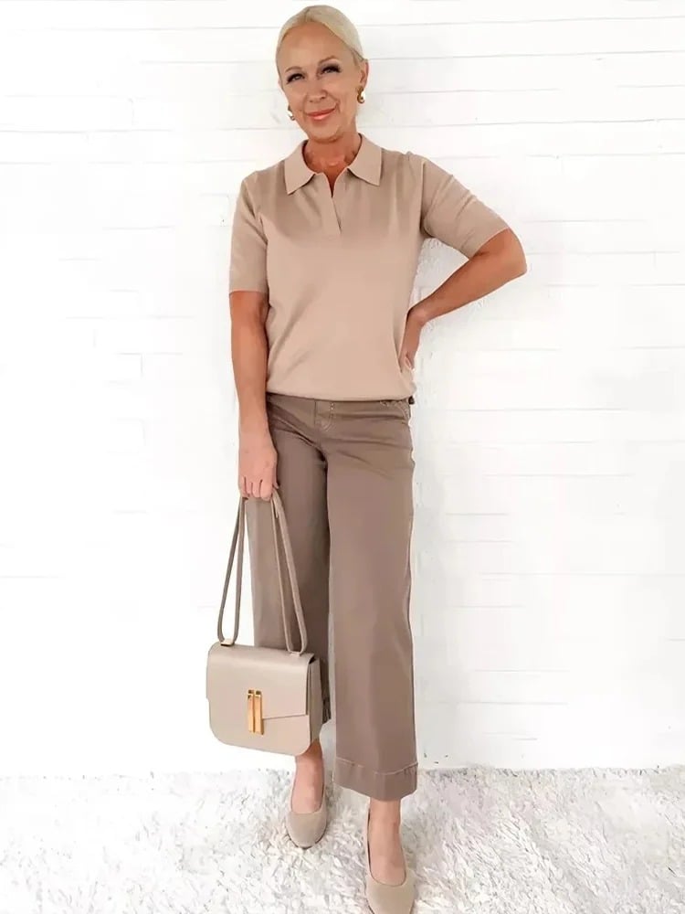 Women's Cropped Wide Leg Twill Pants with Pull-On Waist
