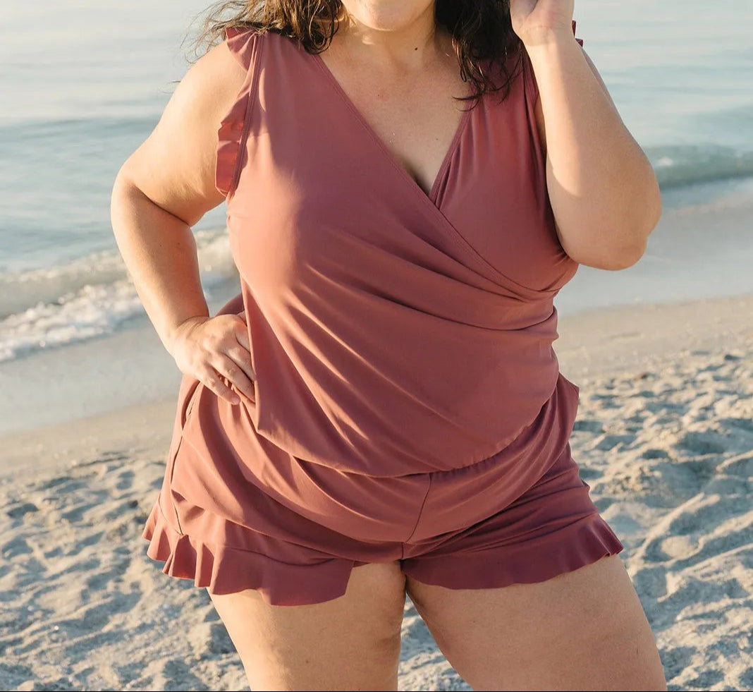 Women's Swim Romper with V-Neck and Built-In Support