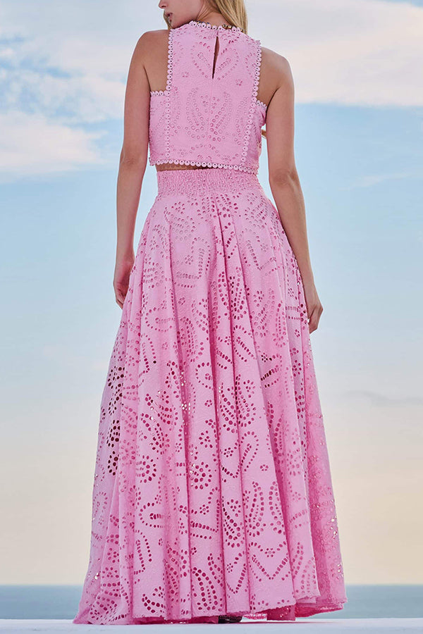 Larissa - Set s vyšívaným topem &amp; maxi sukní s vysokým pasem, elegantní dvoudílný outfit