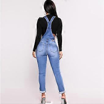 Women's Distressed Denim Skinny Overall Jumpsuit