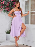 Damen-Midikleid mit gerafftem Brustbereich, Seitenschlitz und Spaghettiträgern