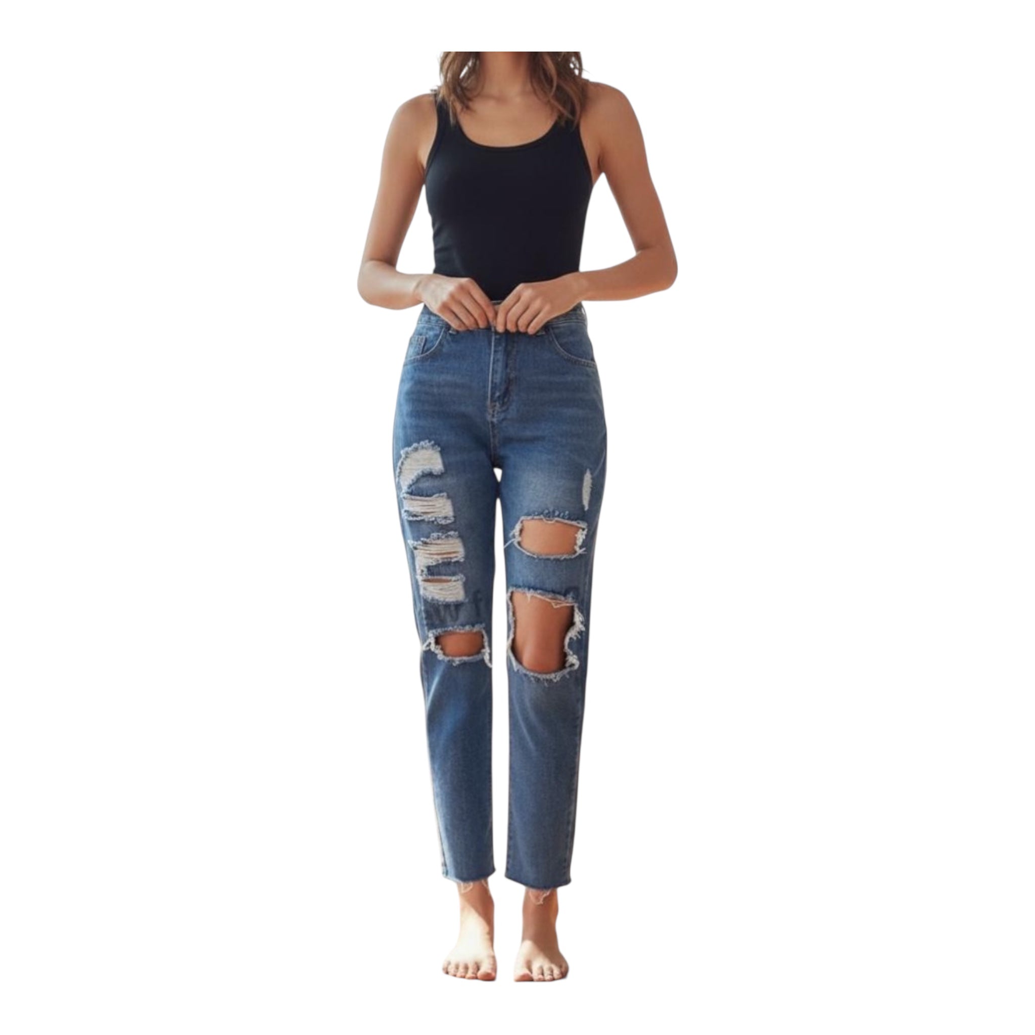 Women's Distressed Cropped Boyfriend Jeans