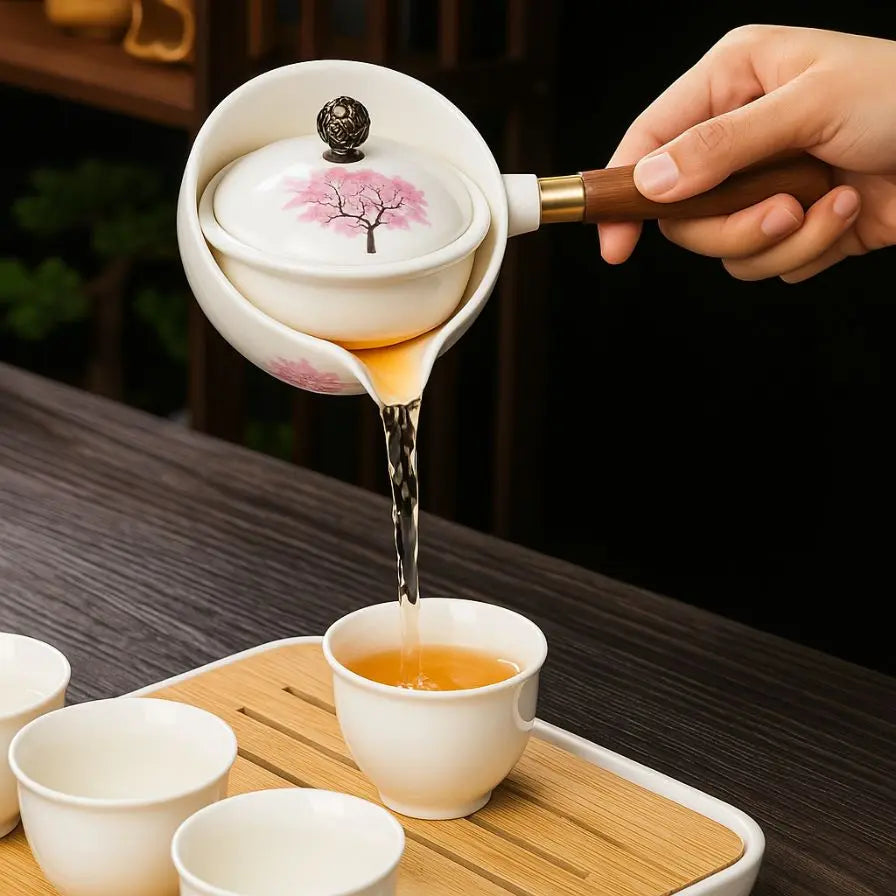 桜柄 回転式茶こし付き セラミック急須