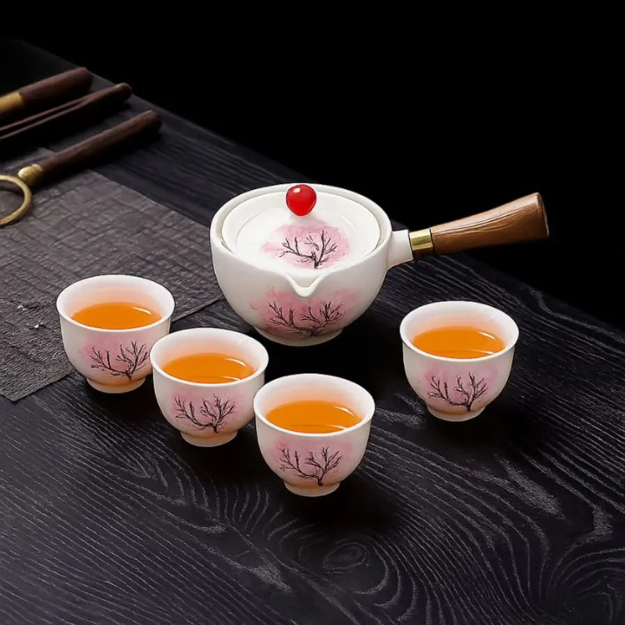 桜柄 回転式茶こし付き セラミック急須