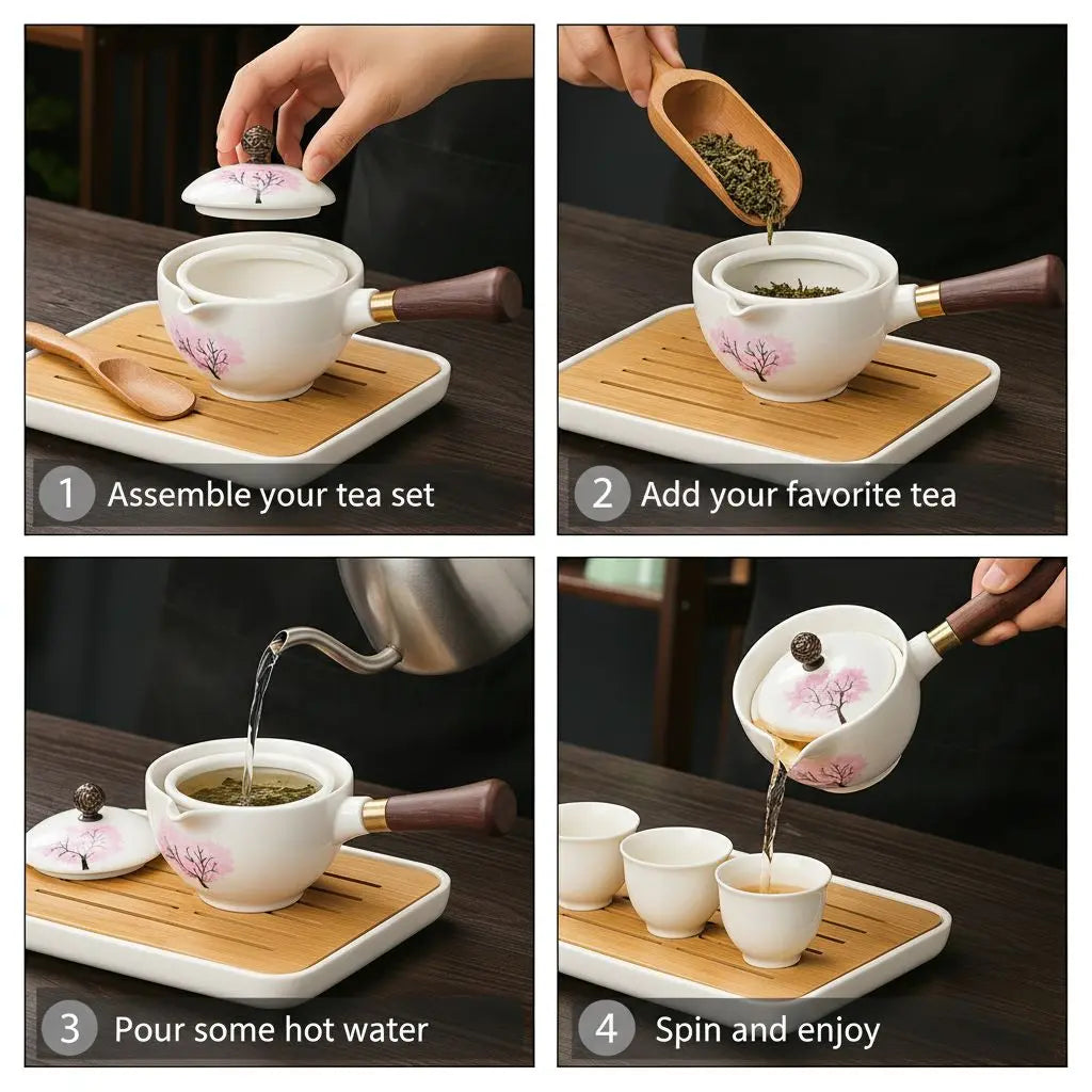 Tetera de Cerámica con Infusor Giratorio Flor de Cerezo
