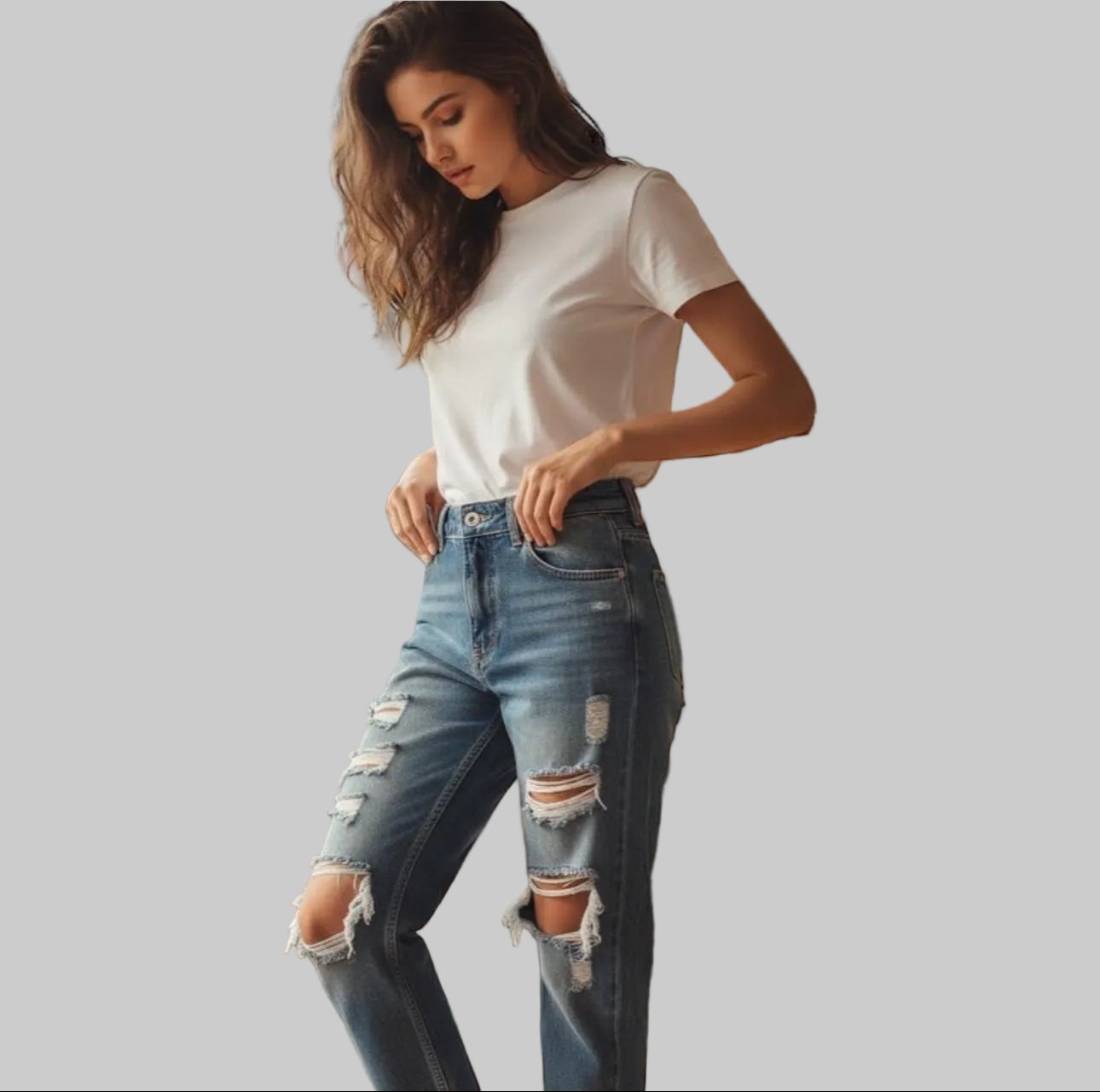 Women's Distressed Cropped Boyfriend Jeans