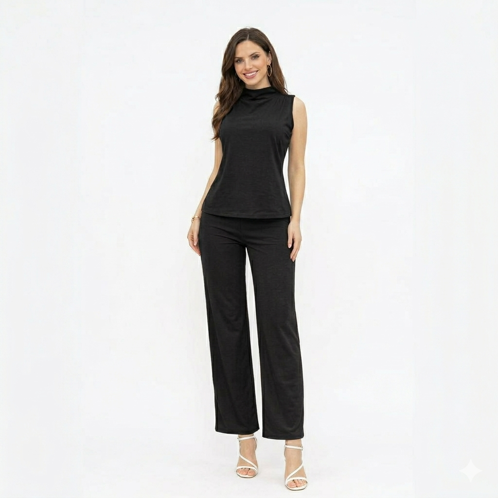 Women's Sleeveless Wide Leg 2 Piece Pants Set
