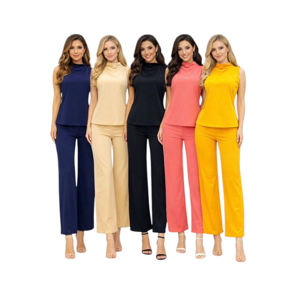 Women's Sleeveless Wide Leg 2 Piece Pants Set