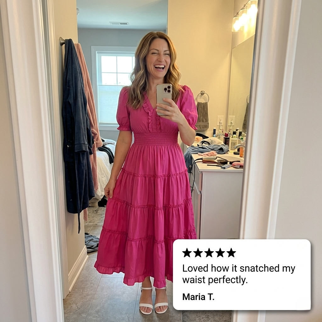 Tiearrla - Smocked Waist Puff Sleeve Tiered Flowy Midi Dress