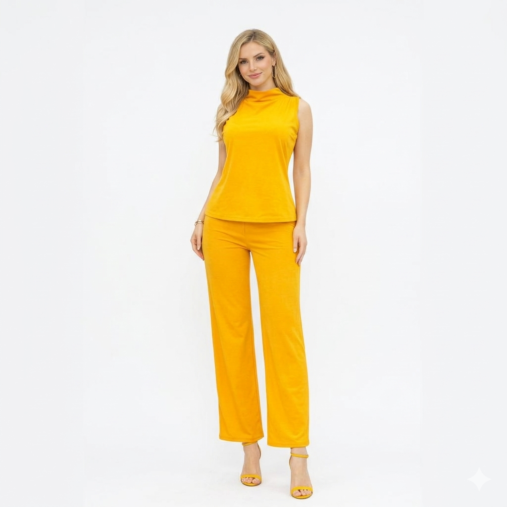 Women's Sleeveless Wide Leg 2 Piece Pants Set