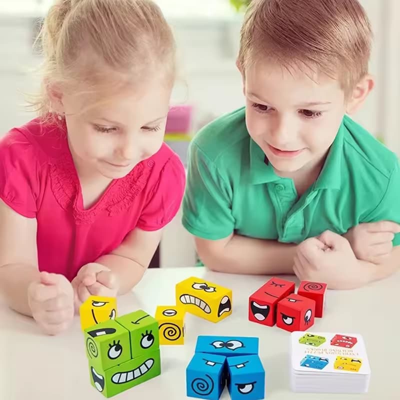 Dřevěné výukové kostky – kreativní hra na skládání a párování (od 3 let)