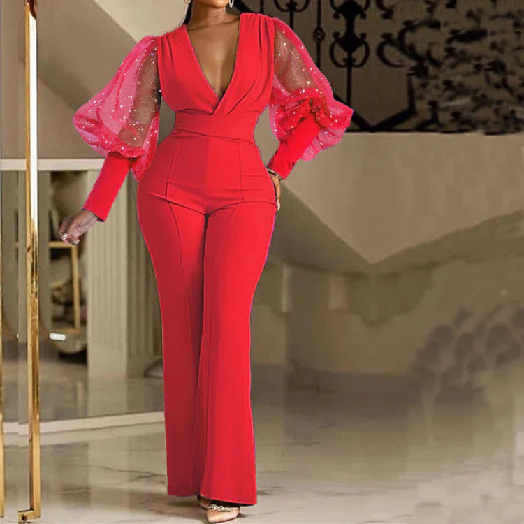 Mikaela - Elegant Jumpsuit | Embellished Wrap-Front Jumpsuit