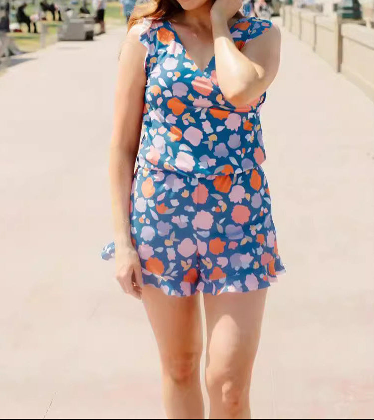 Women's Swim Romper with V-Neck and Built-In Support
