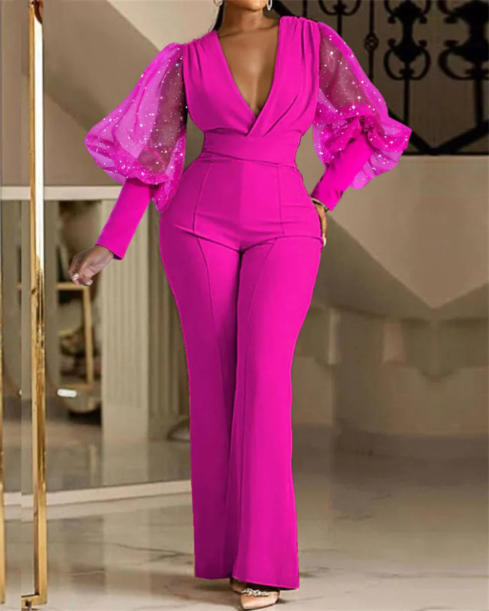 Mikaela - Elegant Jumpsuit | Embellished Wrap-Front Jumpsuit
