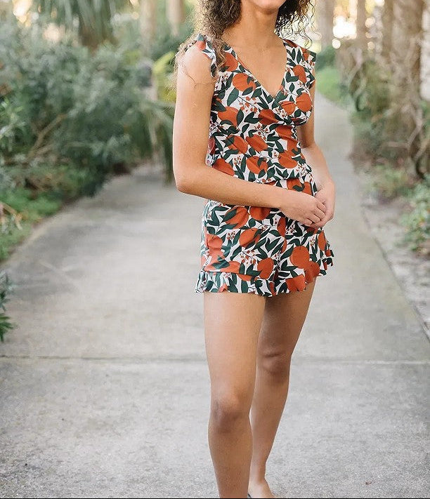 Women's Swim Romper with V-Neck and Built-In Support